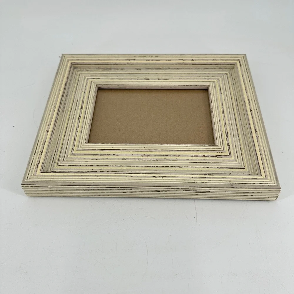 Distressed Cream Ribbed 4x6 Picture Frame Farmhouse Rustic Wall Decor